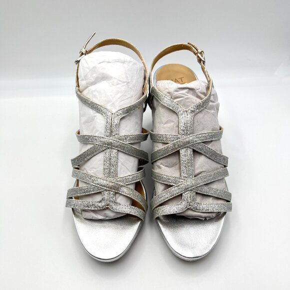Naturalizer Womens Size 10 10M‎ Baylor Silver Strappy Dress Sandals Heels Shoes - Picture 2 of 14